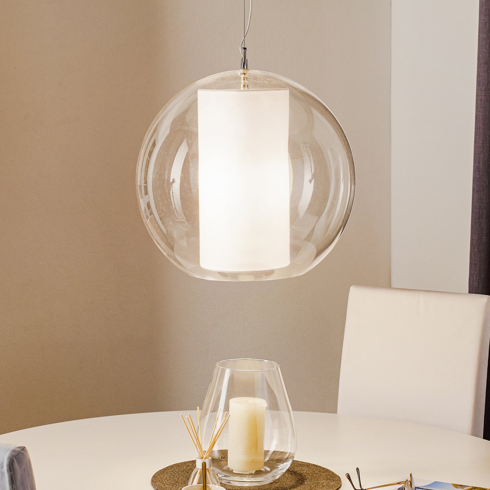 Modo Luce Bolla hængelampe i stof, hvid, Ø 40 cm
