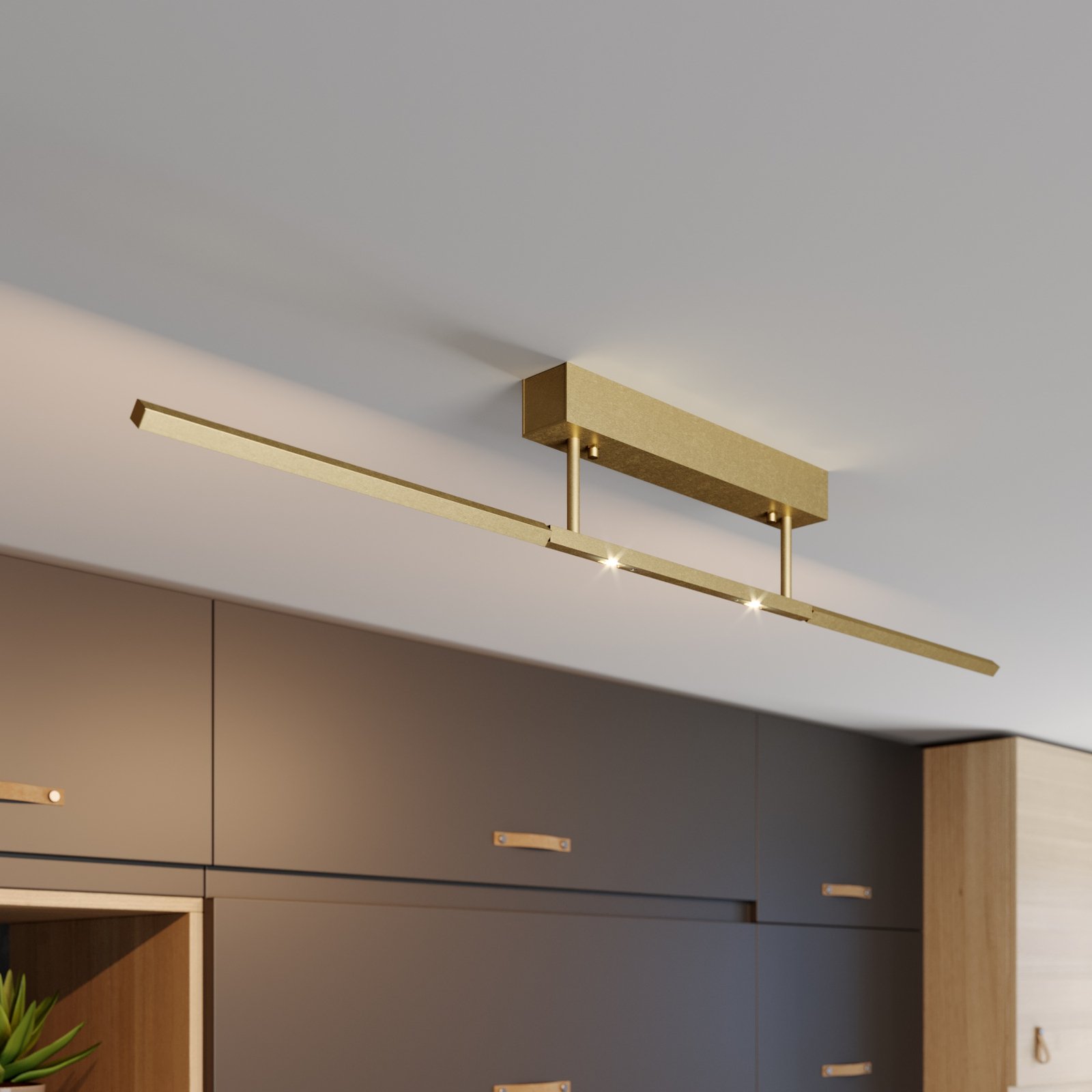 Lucande LED ceiling light Tolu, brass, 119 cm, for Living / Dining Room, aluminium, steel, brass, 5 W, energy efficiency: A+, L: 119 cm, W: 1.5 cm, H: 15 cm