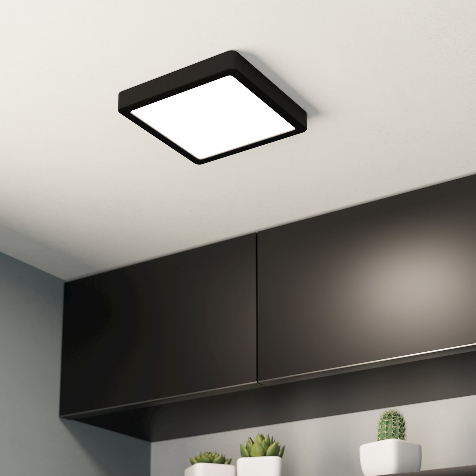 Plafoniera LED Fueva 5, IP20 nero 21x21cm