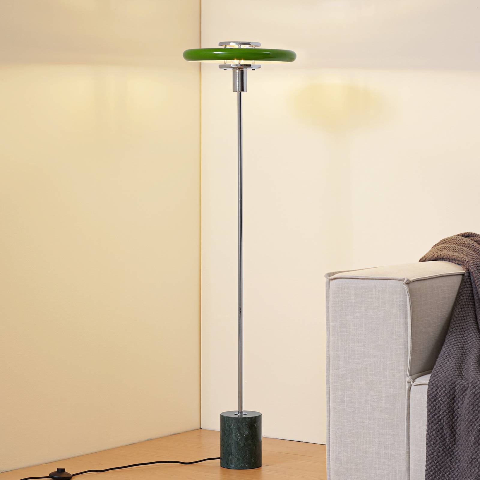 LINDBY vloerlamp Branford, 130 cm, groen, metaal/marmer