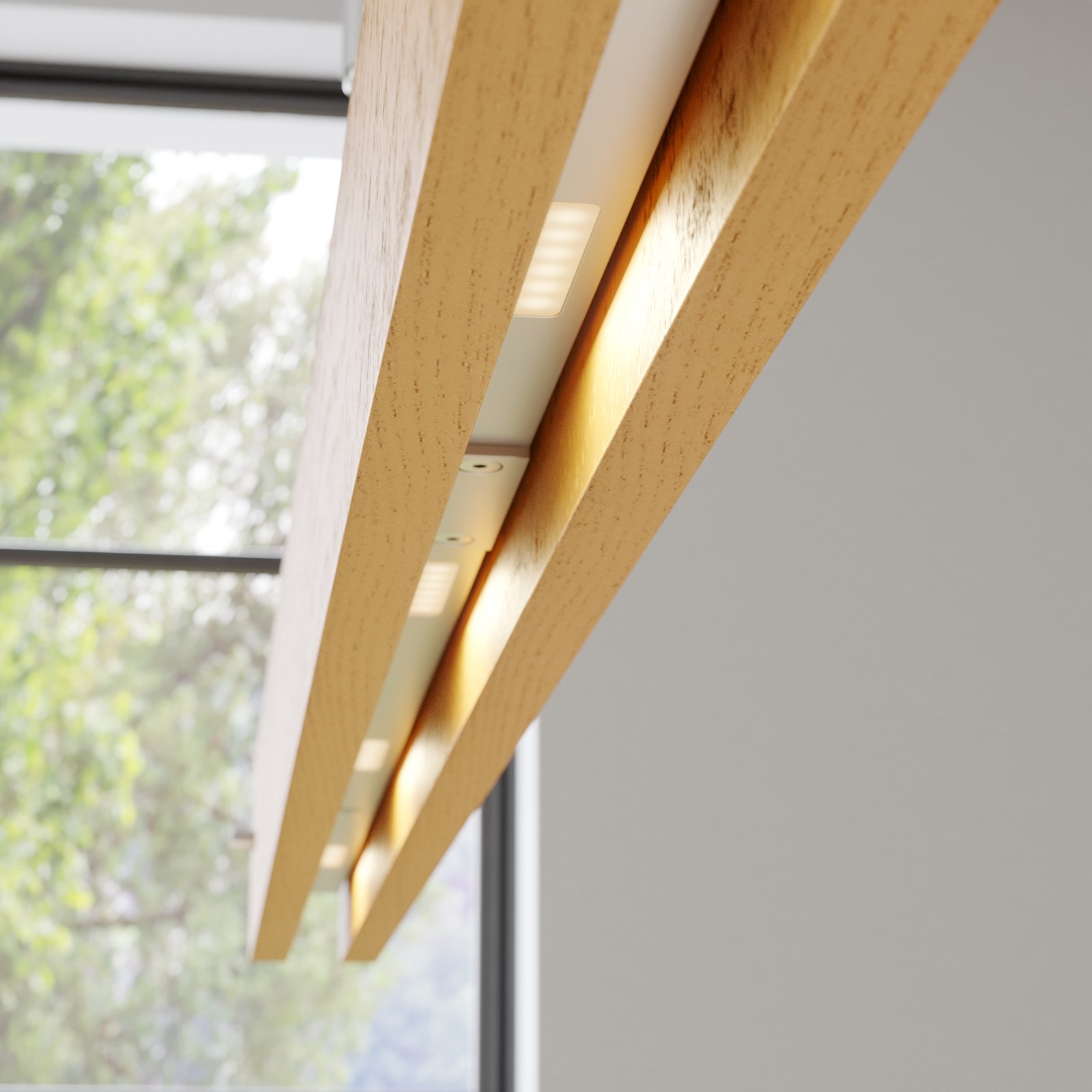 Wooden LED pendant light Karinja, natural