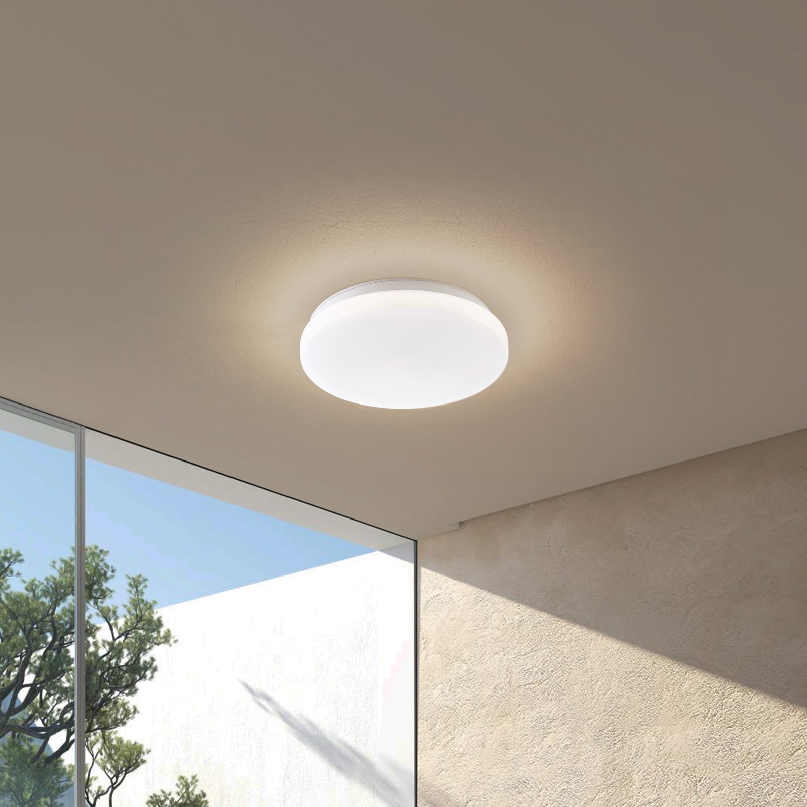 Lindby LED outdoor ceiling light Kirkola, 4000 K, Ø 34 cm, white