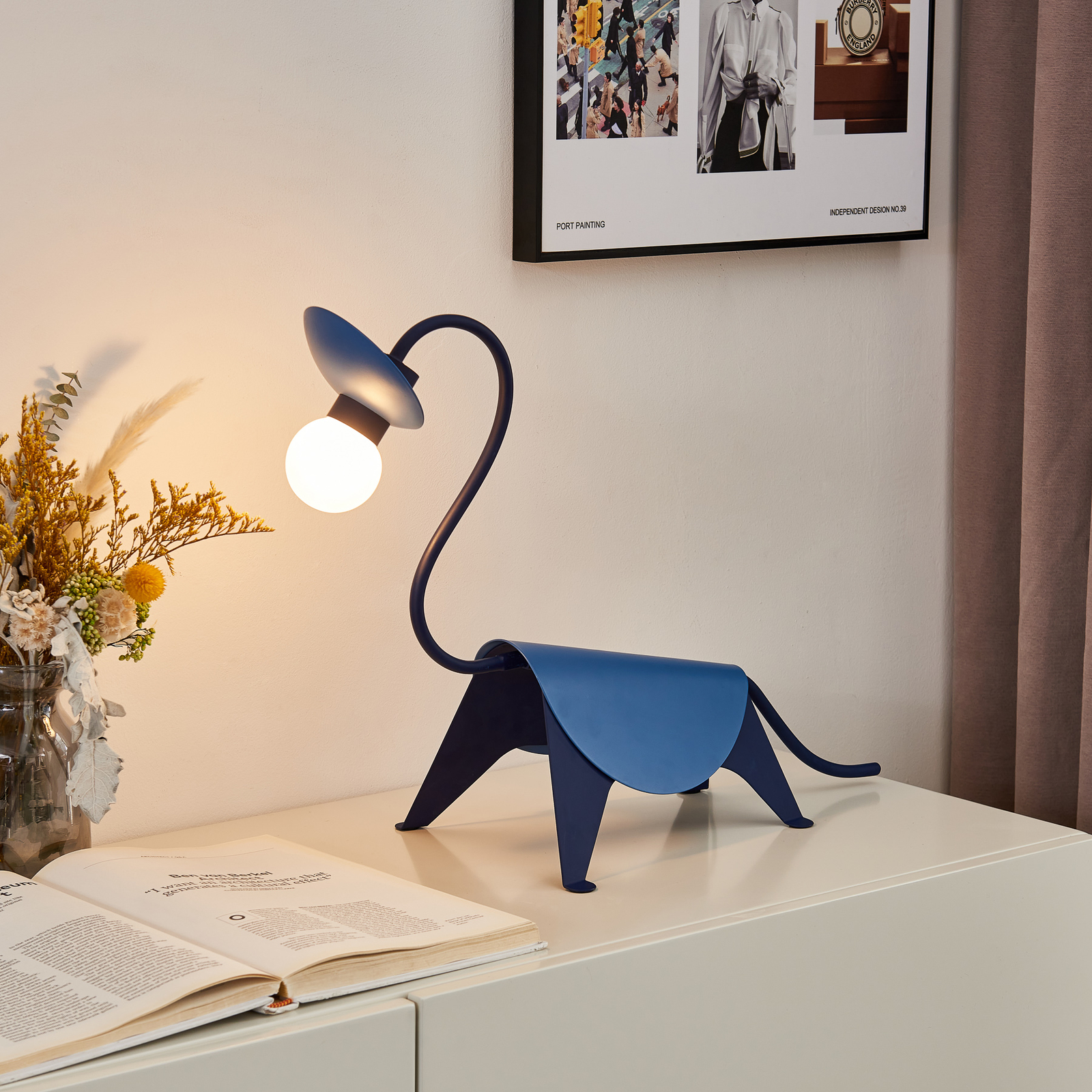 Lucande Idalina stolová LED lampa, dino, modrá