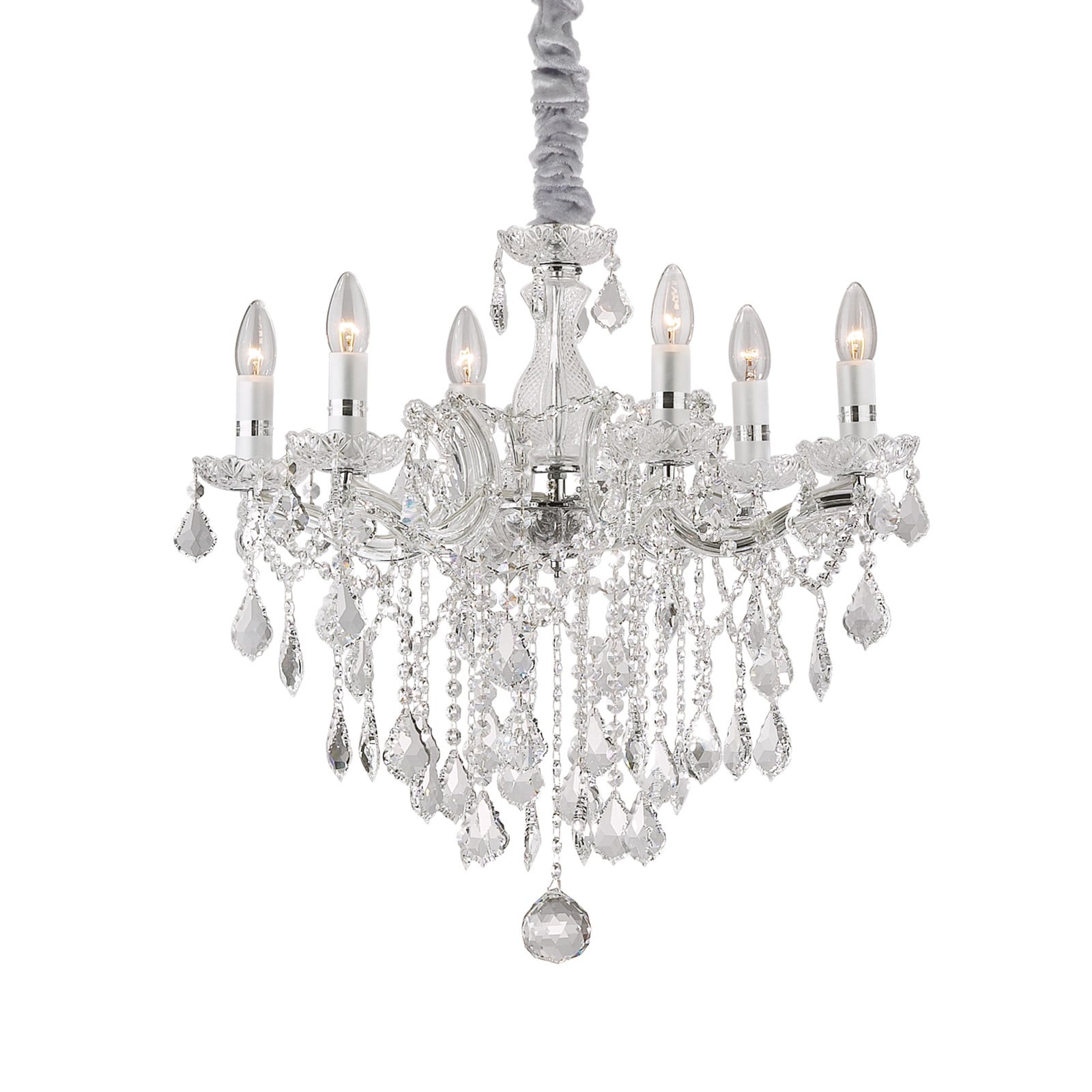 Lustră IDEAL LUX Florian finisaj cromat cristal cu 6 becuri - Camera de zi / sufragerie - crom transparent - Sticlă