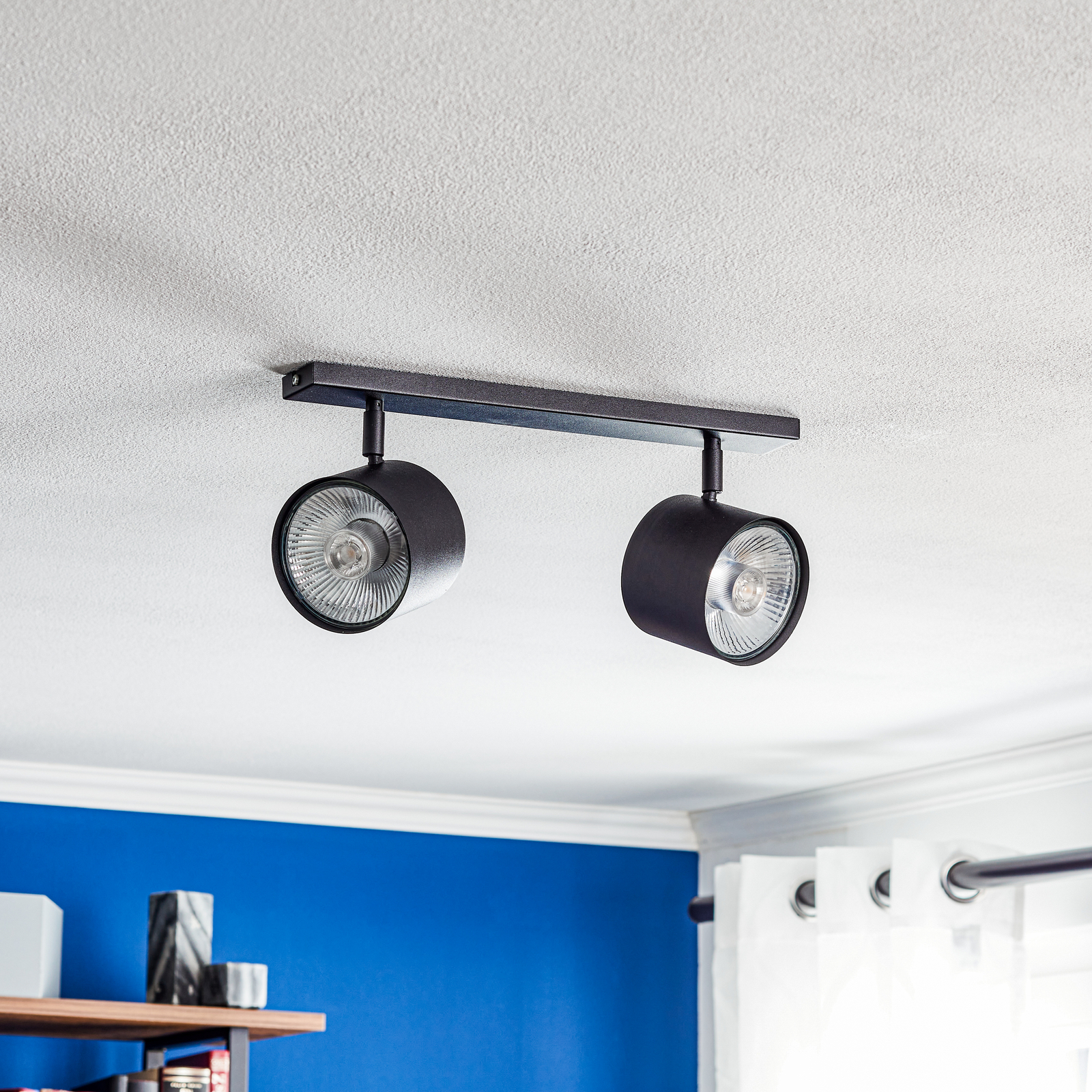 Bot ceiling spotlight, black, two-bulb