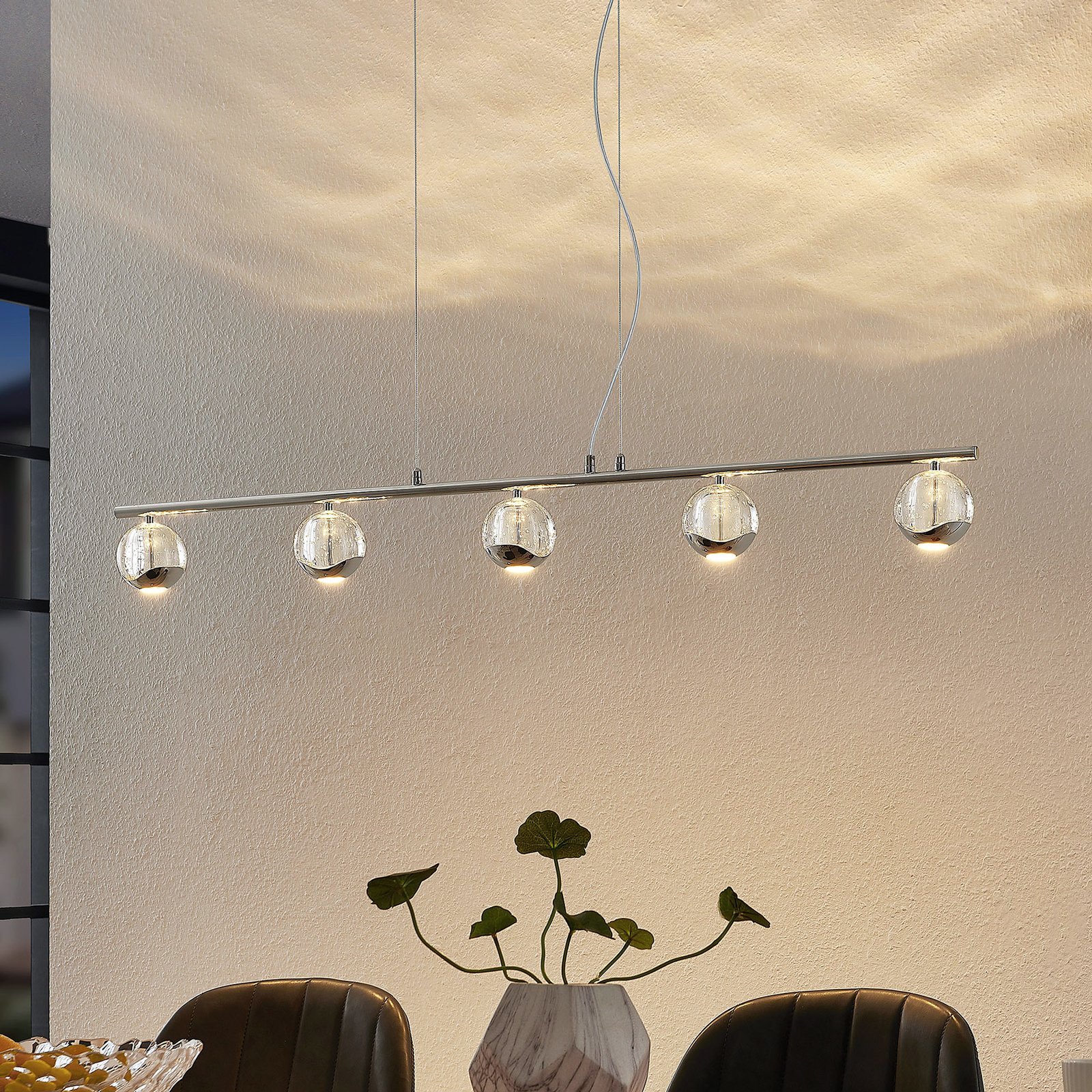Lucande Kilio -LED-riippuvalo, 5-lamppuinen, kromi