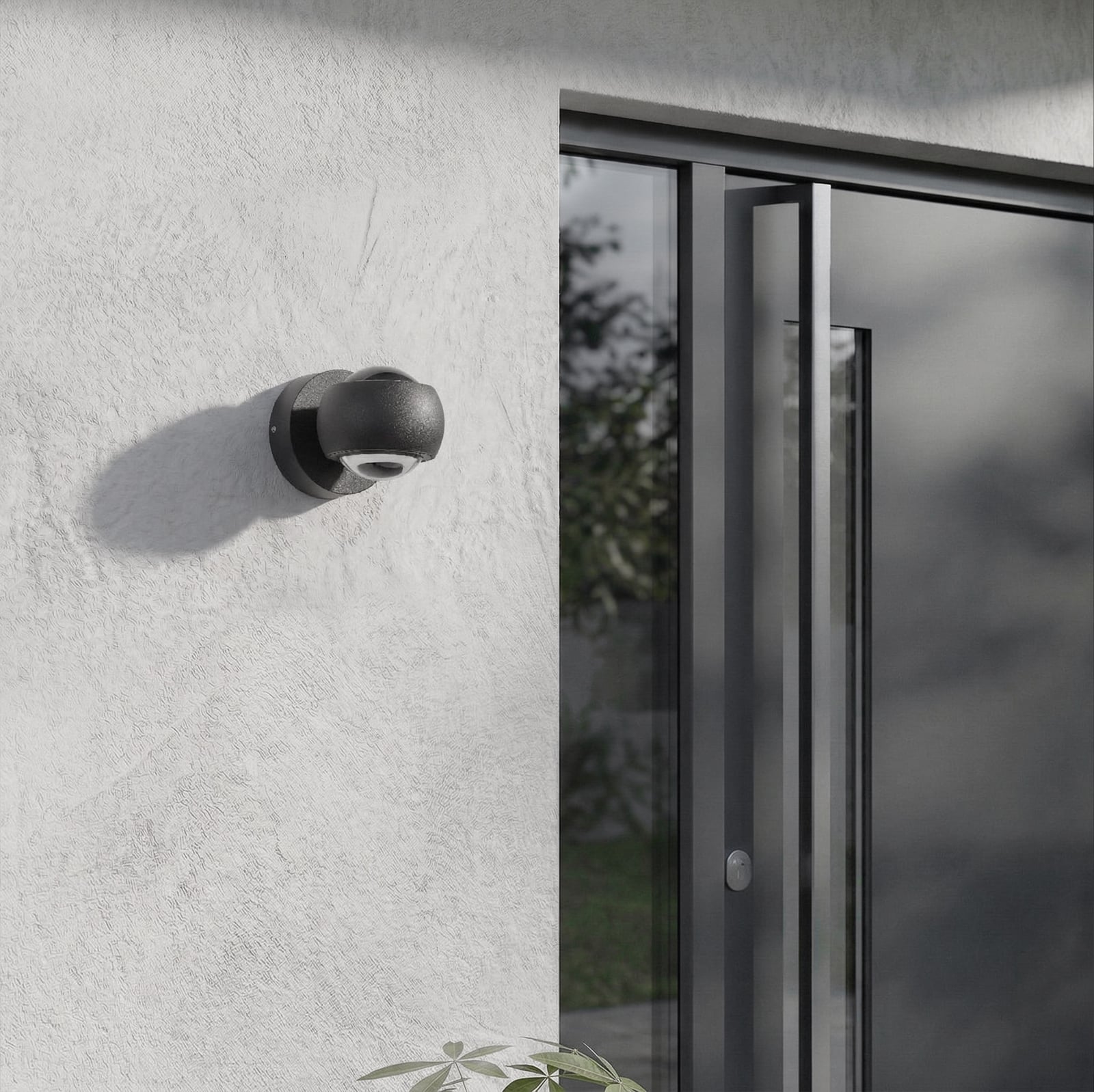 Focra LED-Wandstrahler, schwarz, 2-fl, CCT, IP54 - Lindby