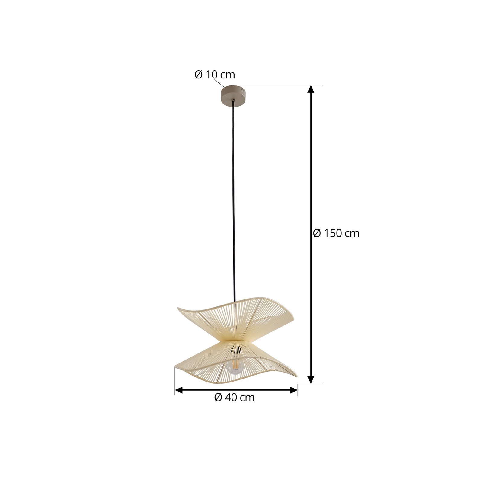 Lindby outdoor pendant light Valdorin, beige, cotton, Ø 40cm