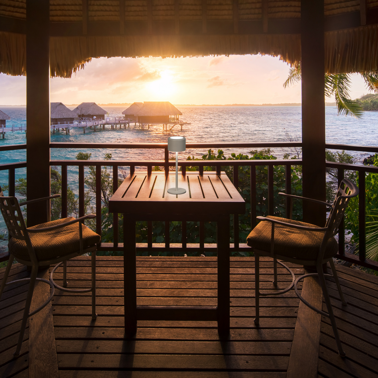 LED-Akku-Tischlampe Juna, grau-braun Höhe 25 cm Metall, IP54