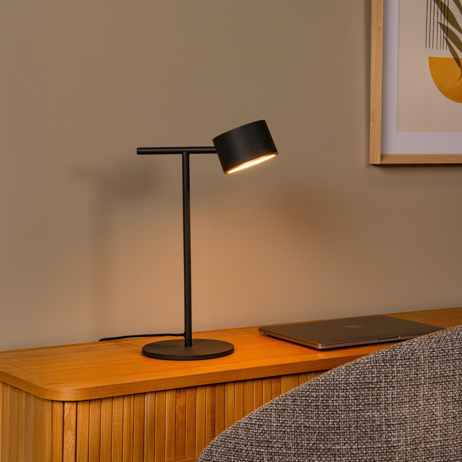 lampe à poser LED Gian, noire, hauteur 40 cm, métal