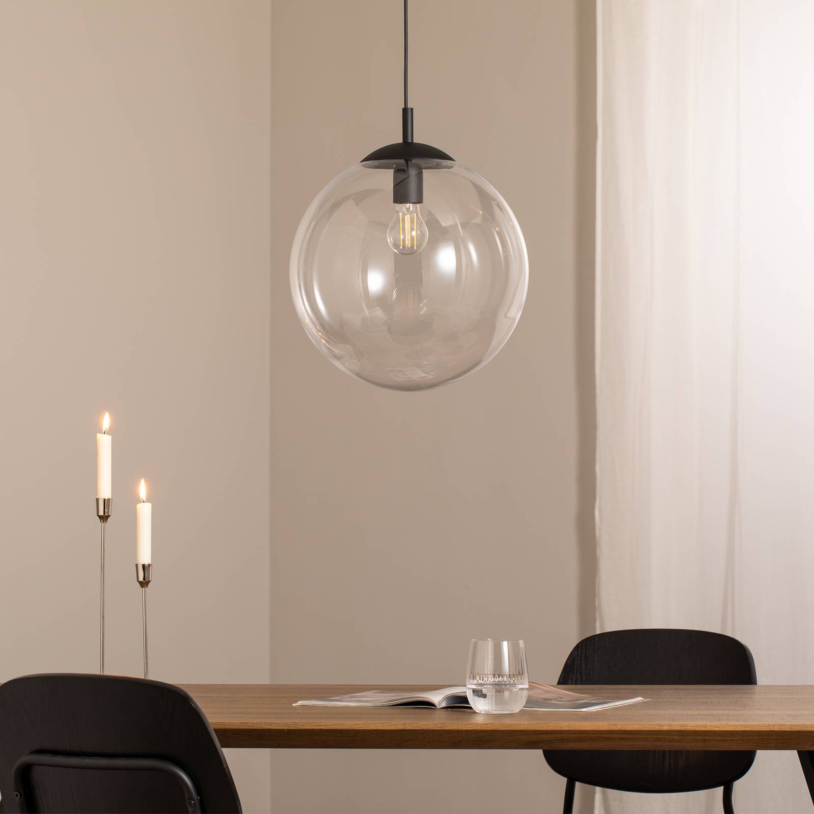 Lampa wisząca Esme, Ø 35 cm, przezroczysta, szkło, kula, E27