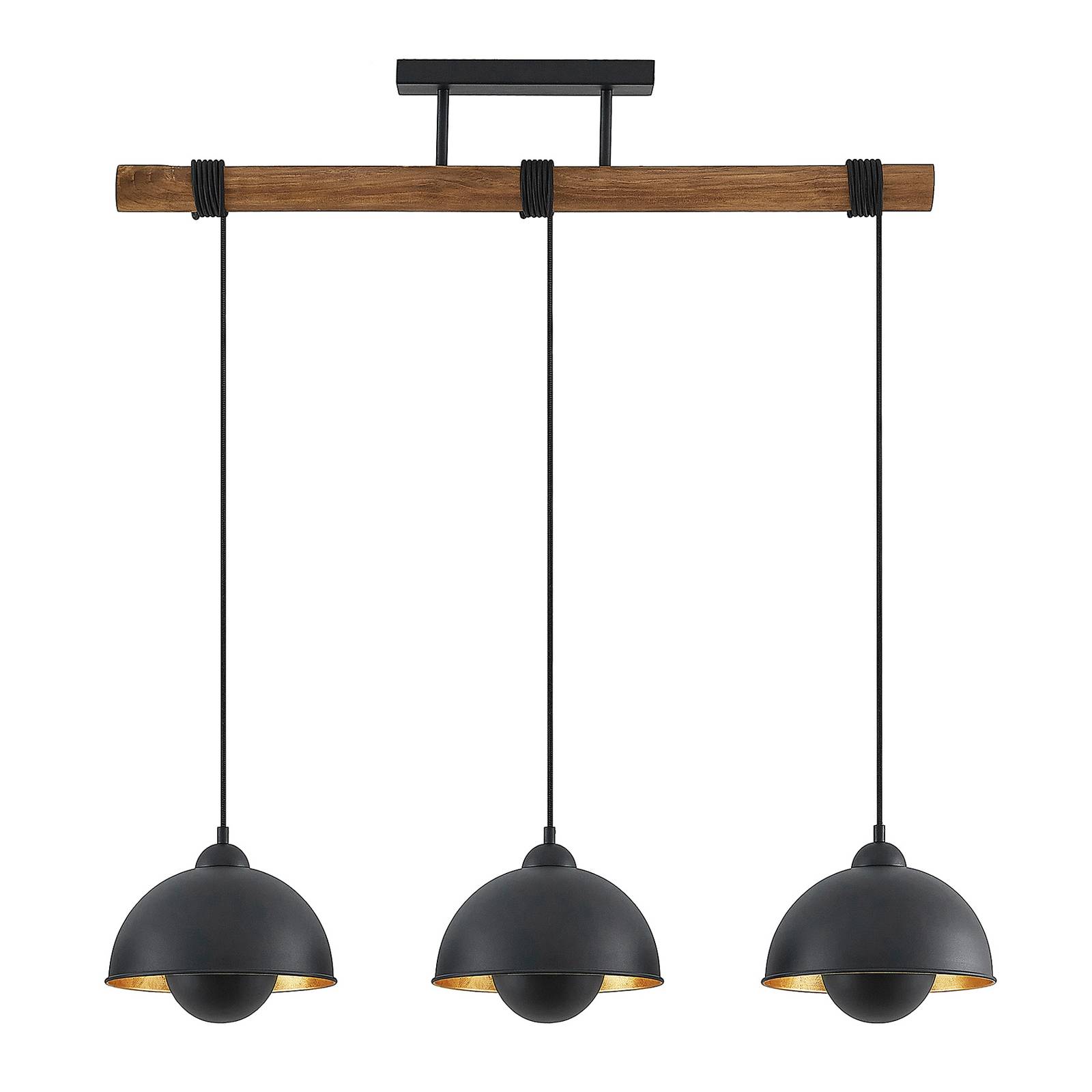 Lindby Bamila suspension en métal et bois 3 lampes