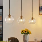 Lindby Grady hanging light, brass/clear, 110 cm, metal, glass