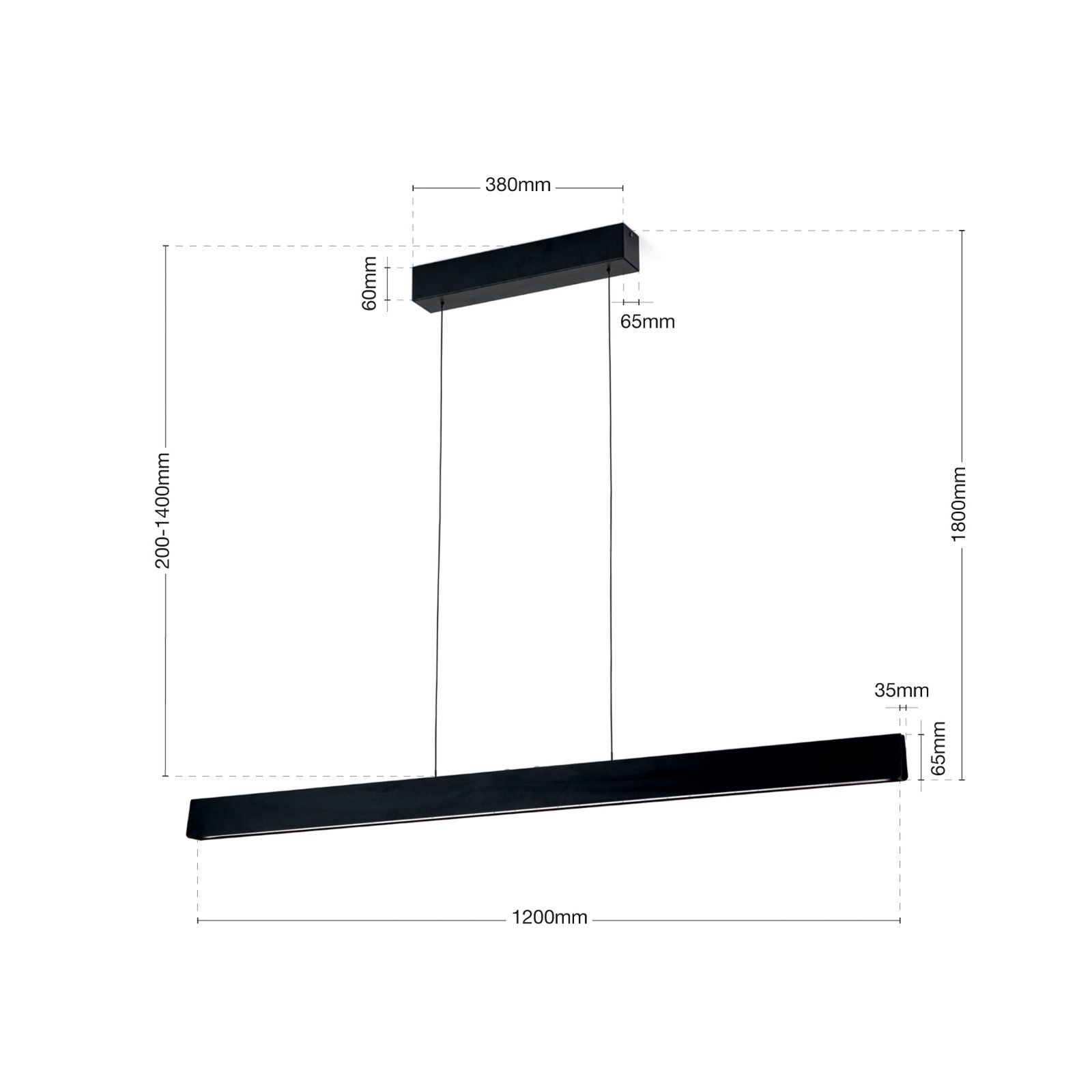 LED hanging light Tara, black, length 120 cm, aluminium/steel