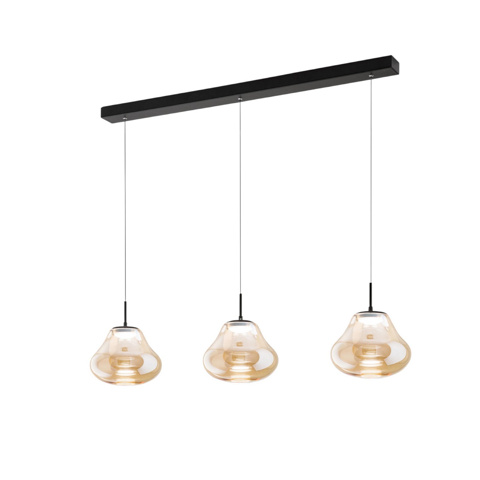 Deva LED pendant light, 3-bulb, 115 cm, amber, CCT, dimmable