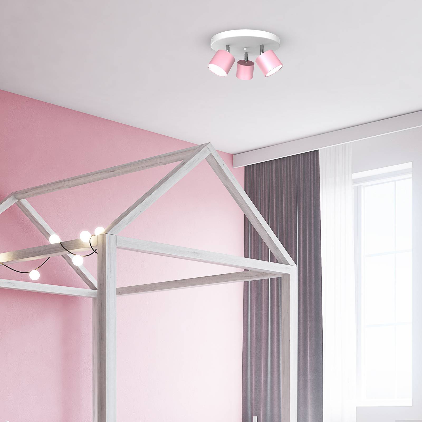 eko-light cloudy plafonnier circulaire à trois lampes rose