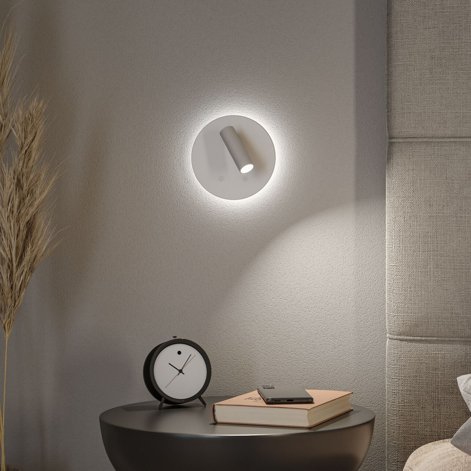 LED akumulatora sienas prožektors „Kiora“, balts, augstums 20 cm, dimmeris