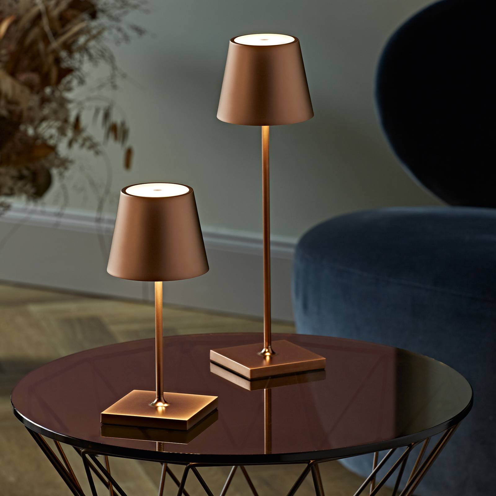 LED-Akkutischlampe Nuindie, USB-C, bronze, IP54, dimmbar günstig online kaufen