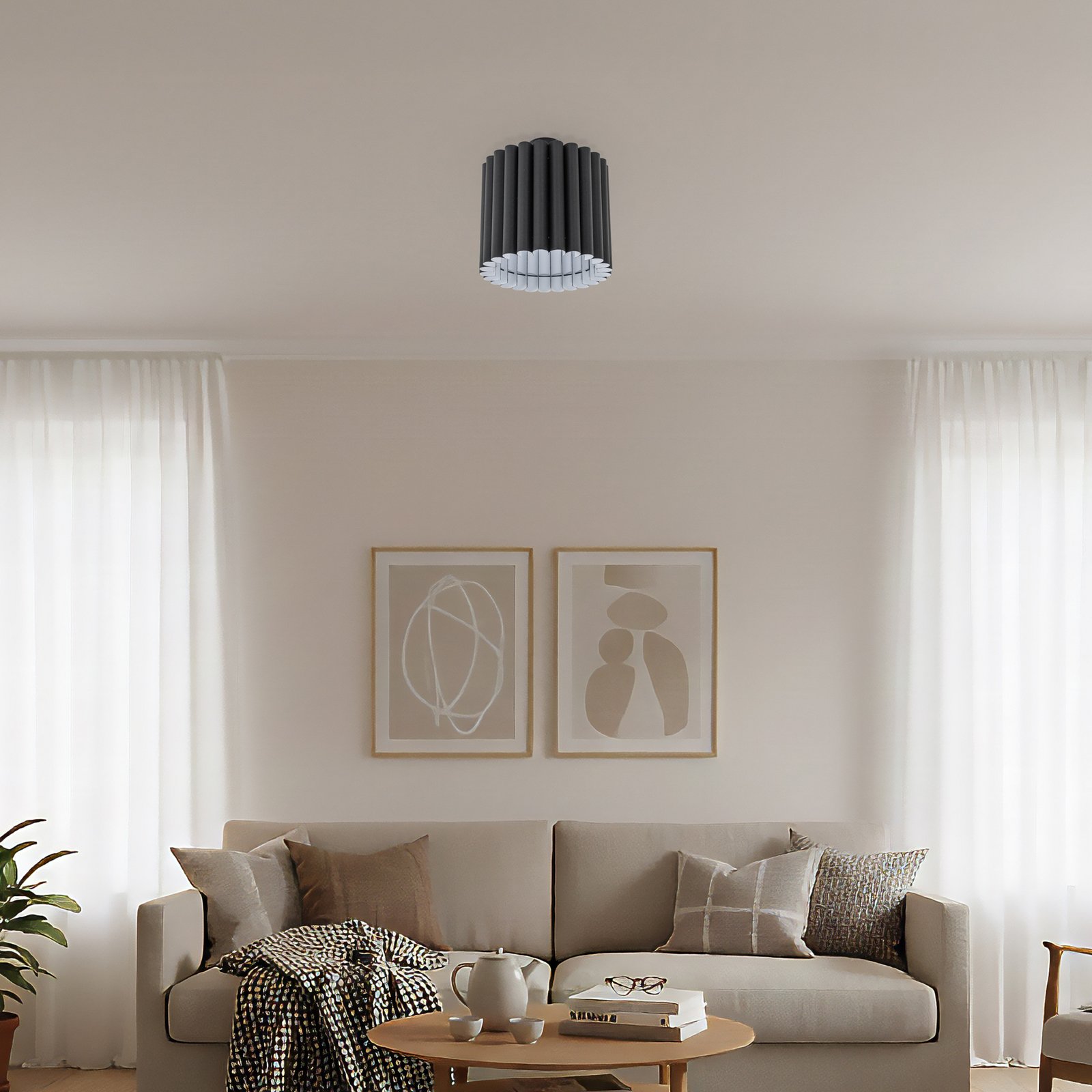 Lampa sufitowa Aria, czarna, mikrofibra, E27