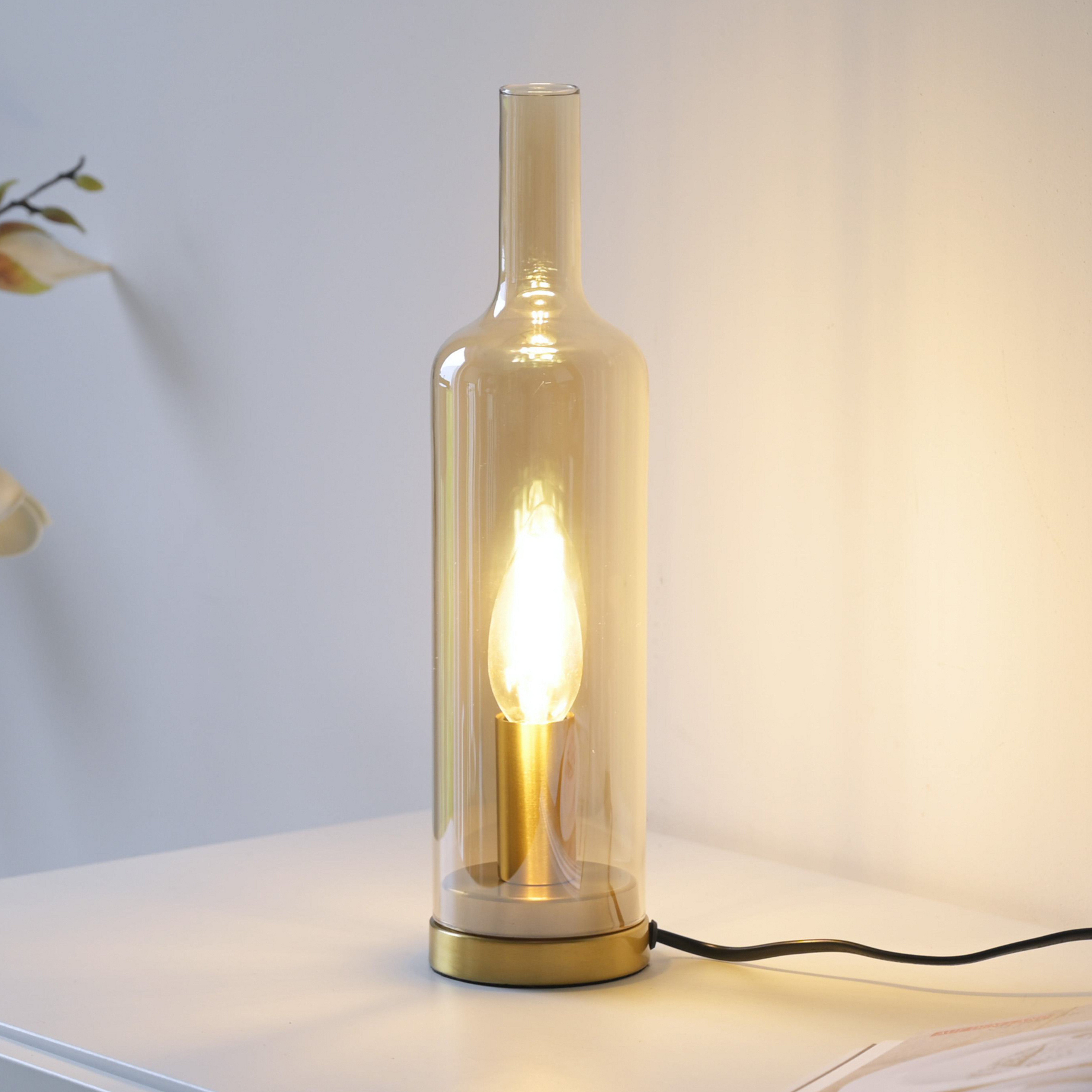 JUST LIGHT. Tischleuchte Bottle, amber, Glas, E14