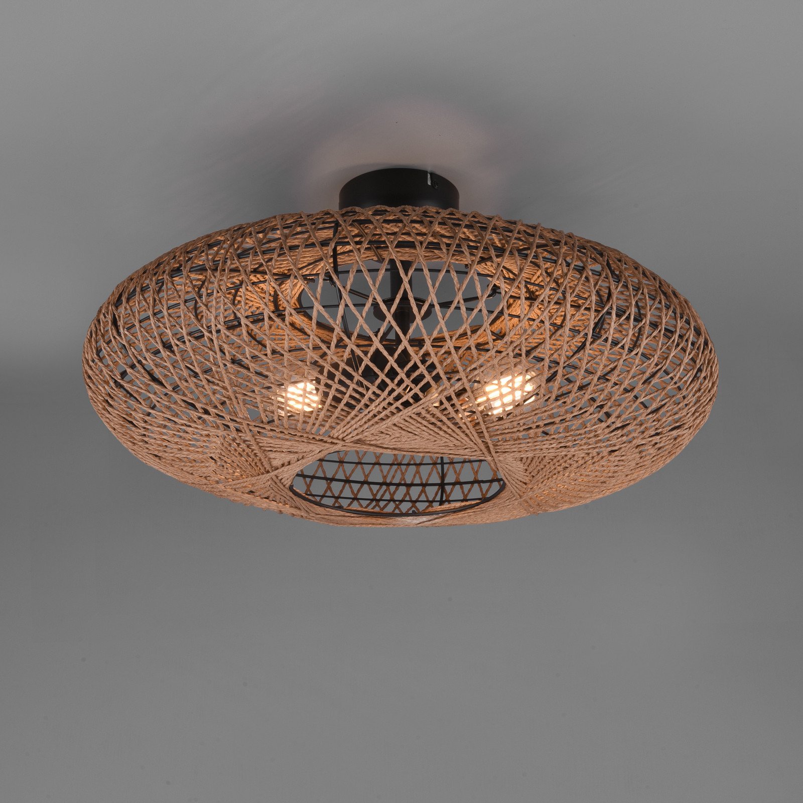 Trio Lighting Plafonieră Hedda din sisal și metal - Camera de zi / sufragerie - negru mat maro