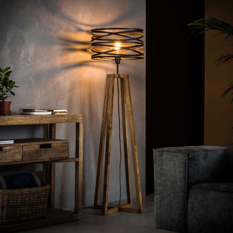 Stehleuchte Crossround aus Holz und Metall