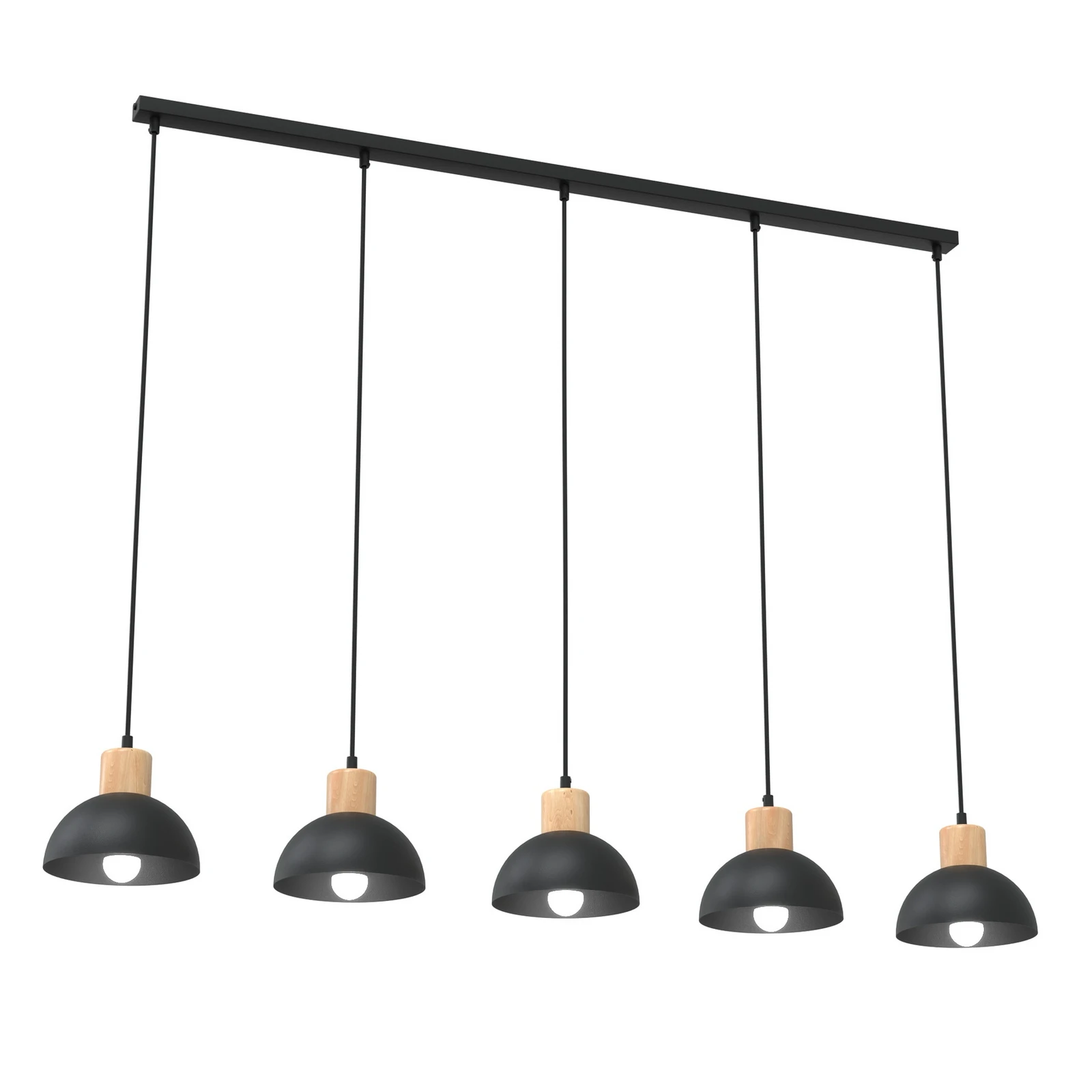 Lampă suspendată Seco, lungime 116 cm, negru, metal/lemn, 5 becuri.