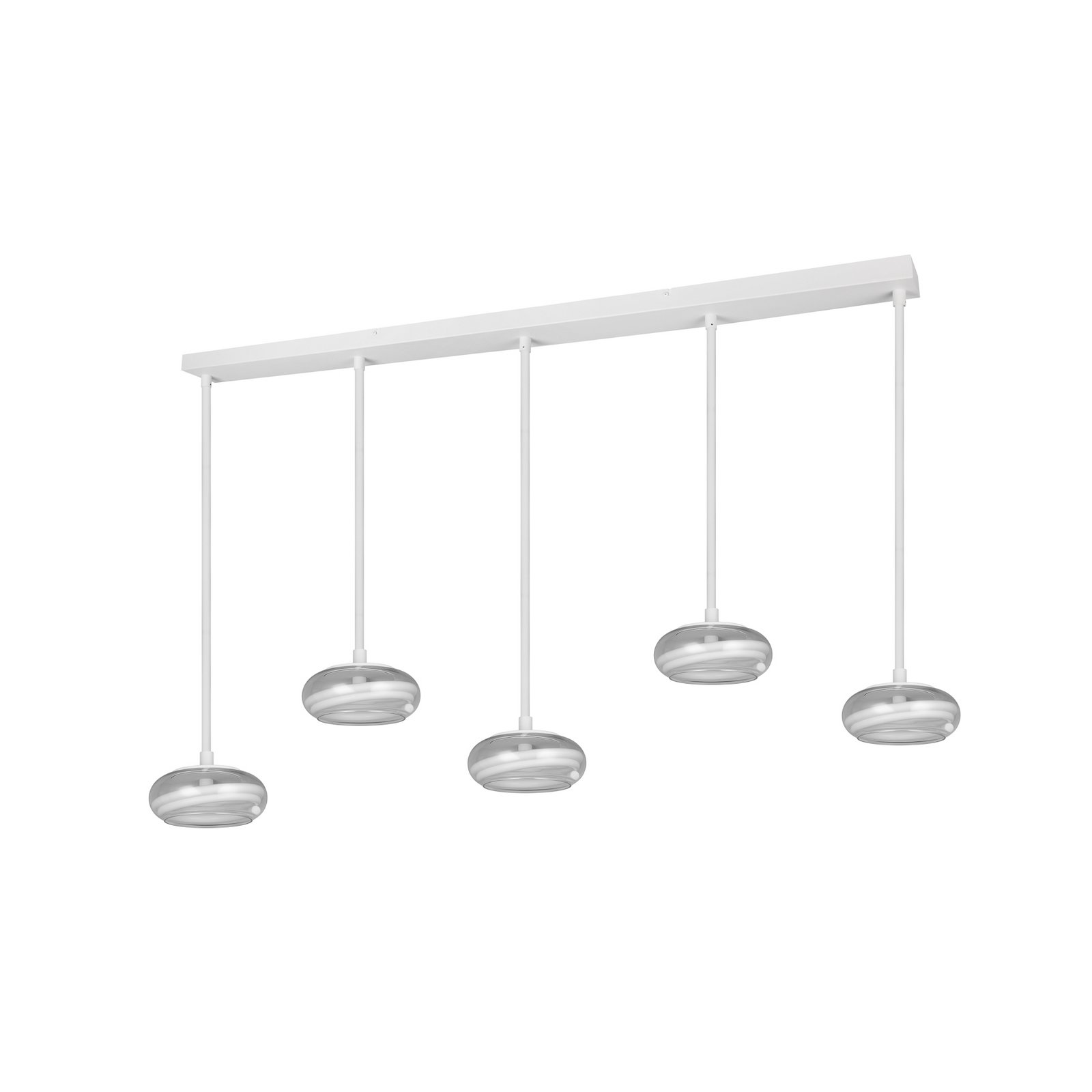 Lampada LED a sospensione Tarsia, bianco opaco, lunghezza 161 cm, vetro, a 5
