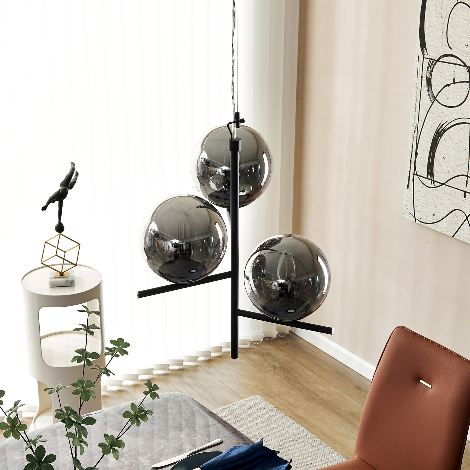 Lindby Denva rookglas-hanglamp, 3 bollen