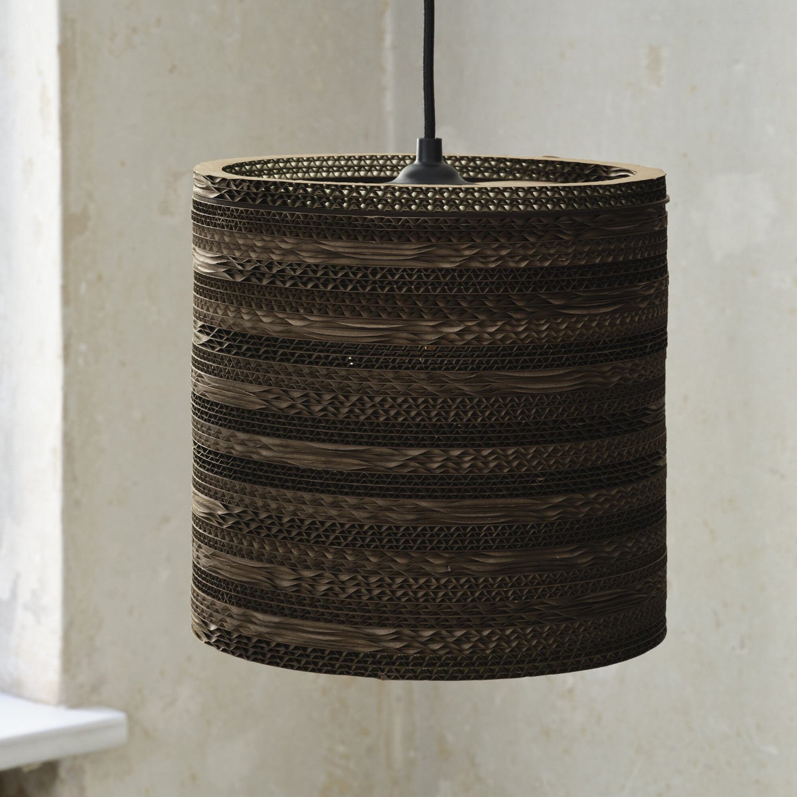 OSRAM hanging light CYLINDER, 1-bulb, brown, Ø 25 cm, corrugated cardboard