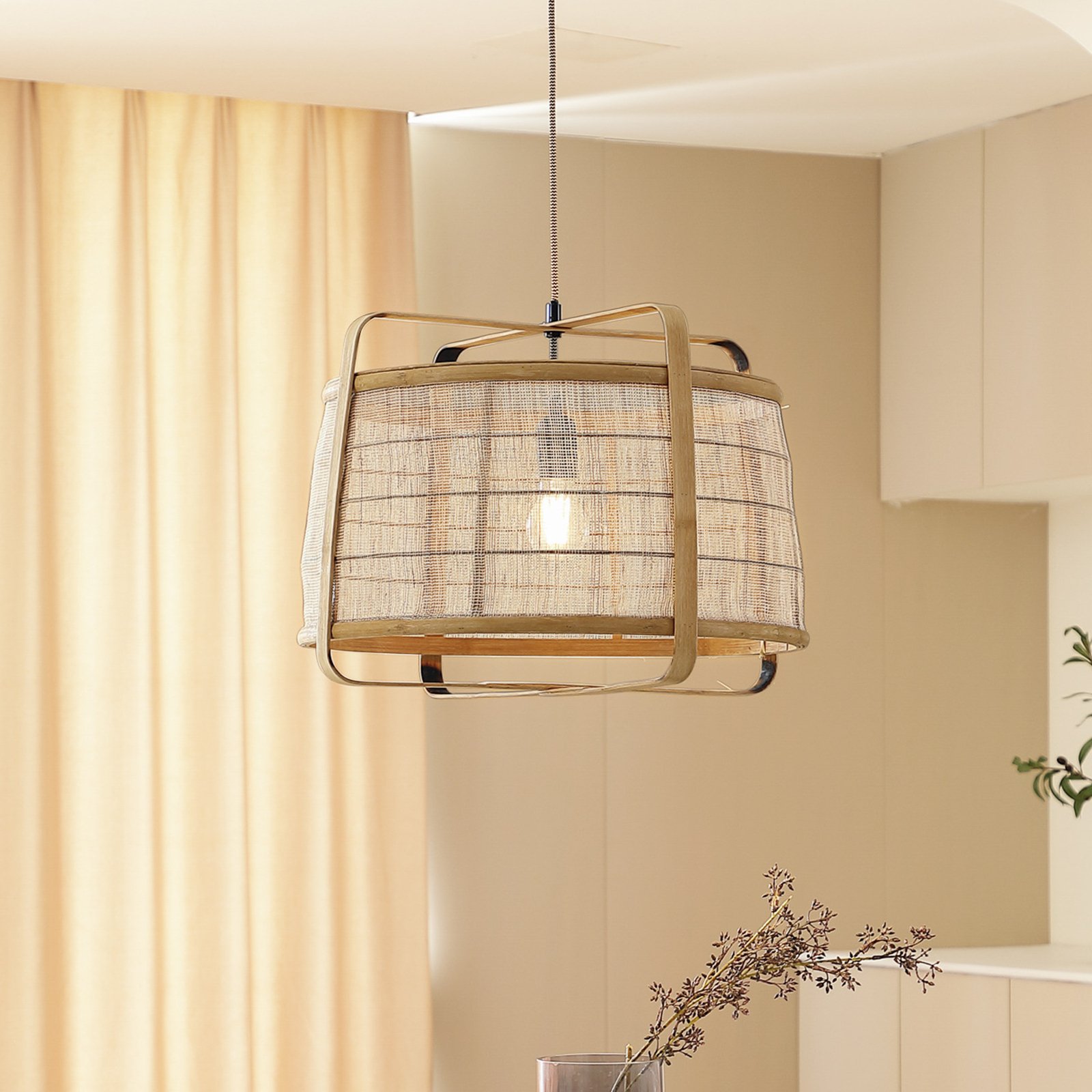 Lindby hanglamp Liriana, bamboe, ijzer, Ø 45 cm, E27