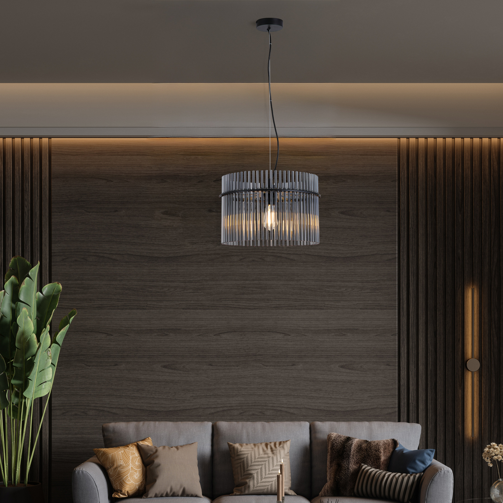 Swizzle fűggő lámpa, fekete/füstös szürke, Ø 40 cm, üveg/fém