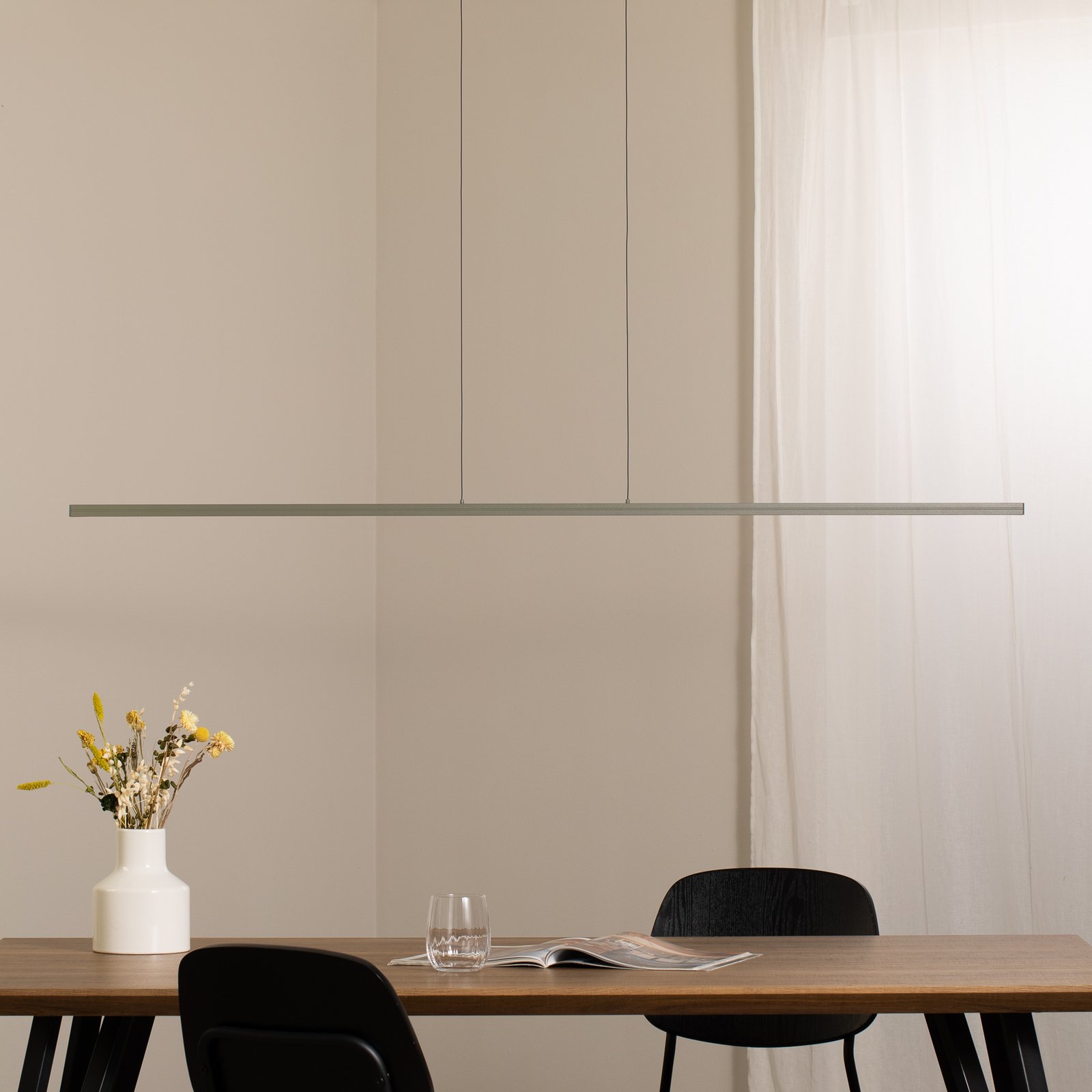 LED pendant light BAR, olive green, length 150 cm, metal, 32 W