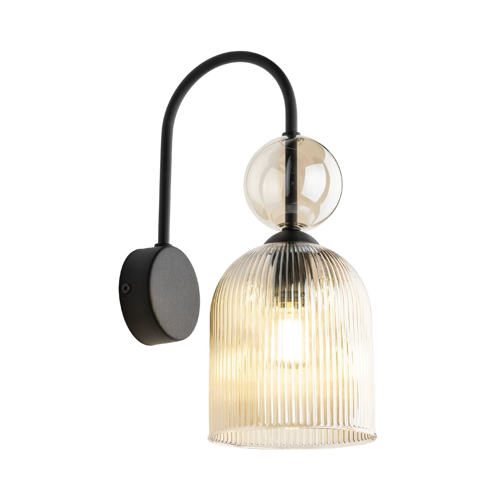 Vägglampa Sophia, konjak/svart, glas, höjd 33,5 cm, E14 Vägglampa Sophia, konjak/svart, glas, höjd 33,5 cm, E14