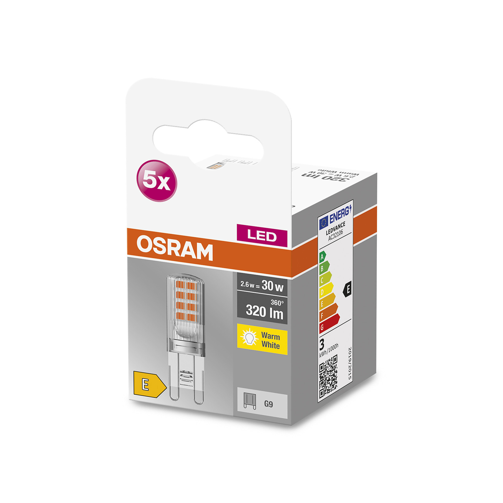 OSRAM Base PIN LED bi-pin G9 2,6W 320lm 5 ud