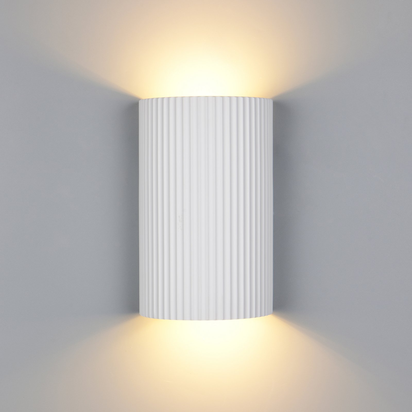 Candeeiro de parede Raposa, branco, altura 22 cm, gesso, 2 lâmpadas.