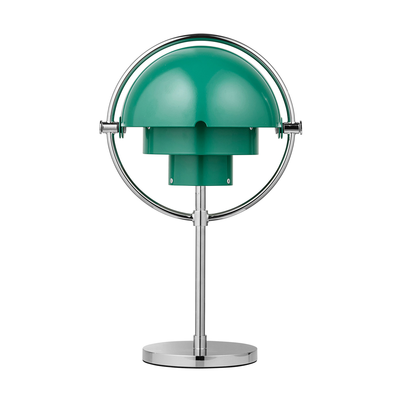 Gubi Multi-Lite stolna lampa na baterije, krom/plavo-zelena, V 30 cm