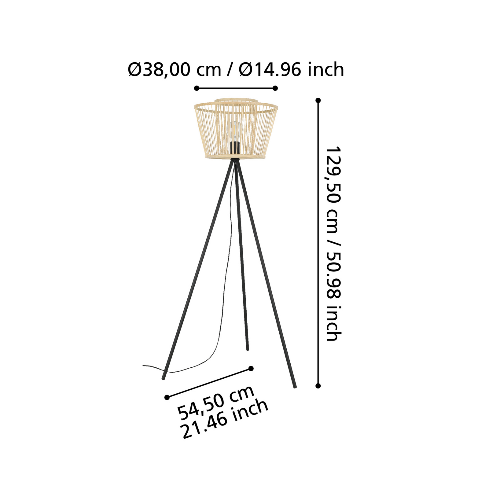 Lampe sur pied Hykeham, hauteur 129,5 cm, naturel/noir, bambou