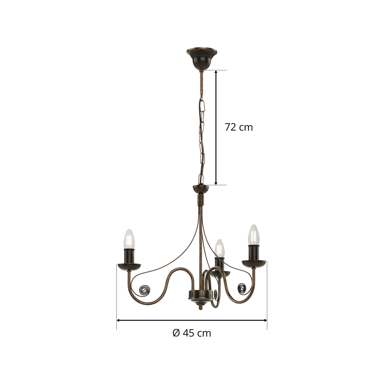 Kroonluchter Ayleen van staal 3-lamps, zwart