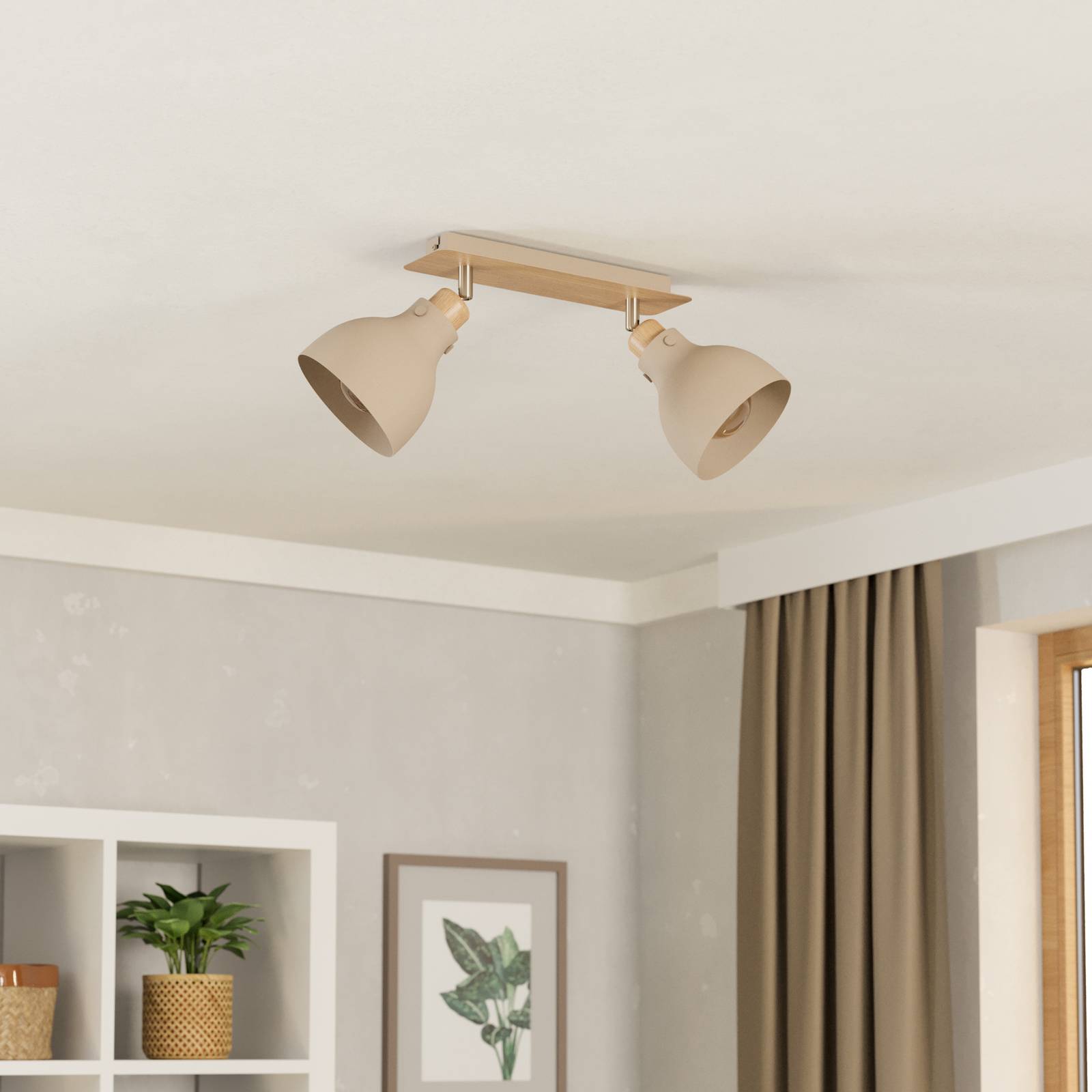 Lampa sufitowa Arrecife piaskowa/drewno, 2-pkt.