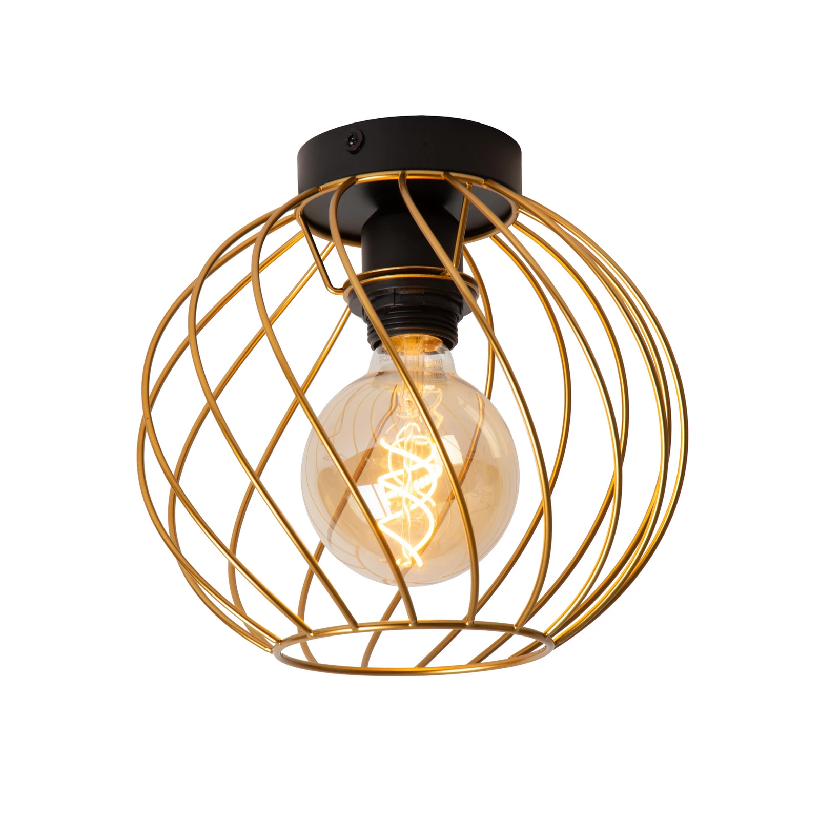 Plafonnier Danza, abat-jour cage, Ø 25 cm, doré