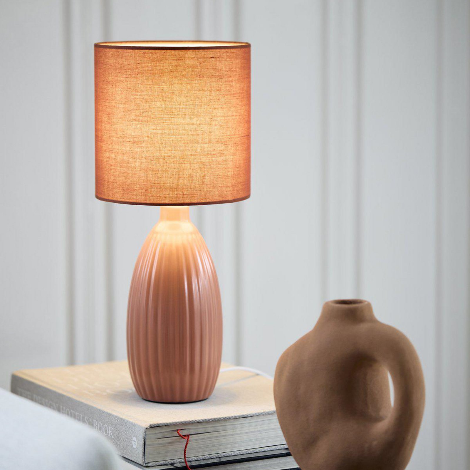 PR Home Tischlampe Uno, rostrot, Höhe 37 cm, Textil/Keramik