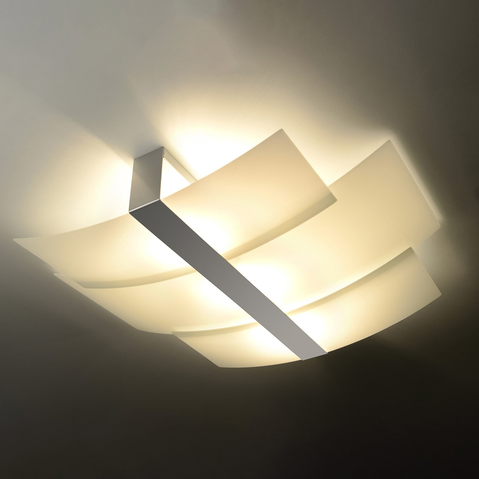 Shifted ceiling light, 3 glass sections, chrome