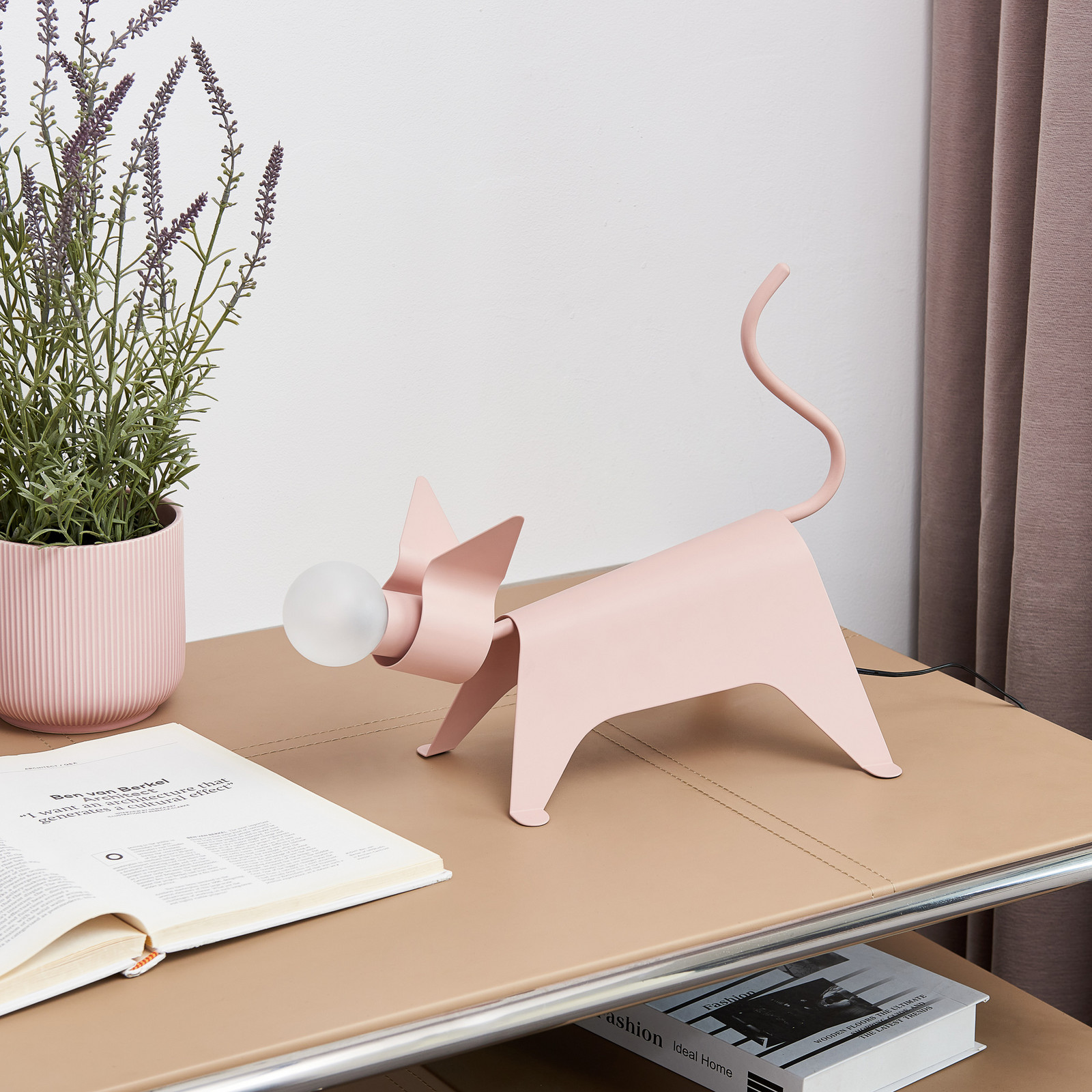 Lucande lampă de masă Idalina pisică roz fier 38 cm - Camera de zi / sufragerie - design - Metal