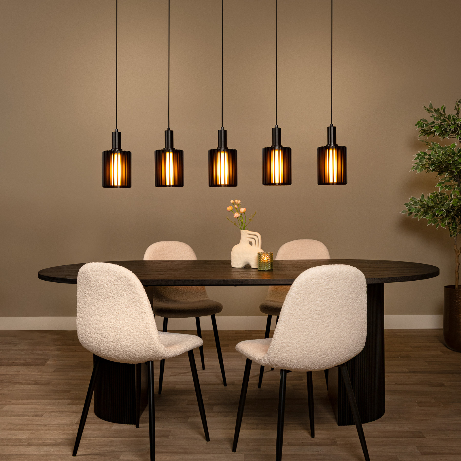 Lampa suspendată Lambres, negru Lungime 164 cm Sticlă/metal 5 becuri.