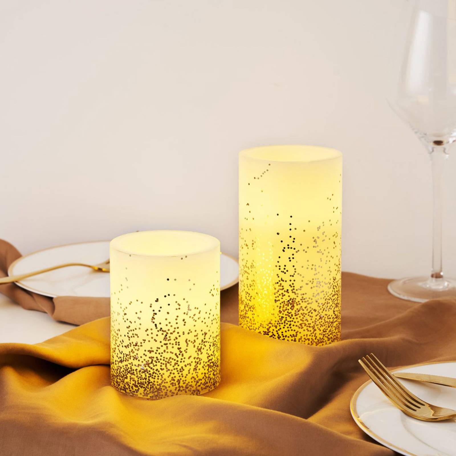 Pauleen Golden Glitter Candle LED-lys sett med 2 stk