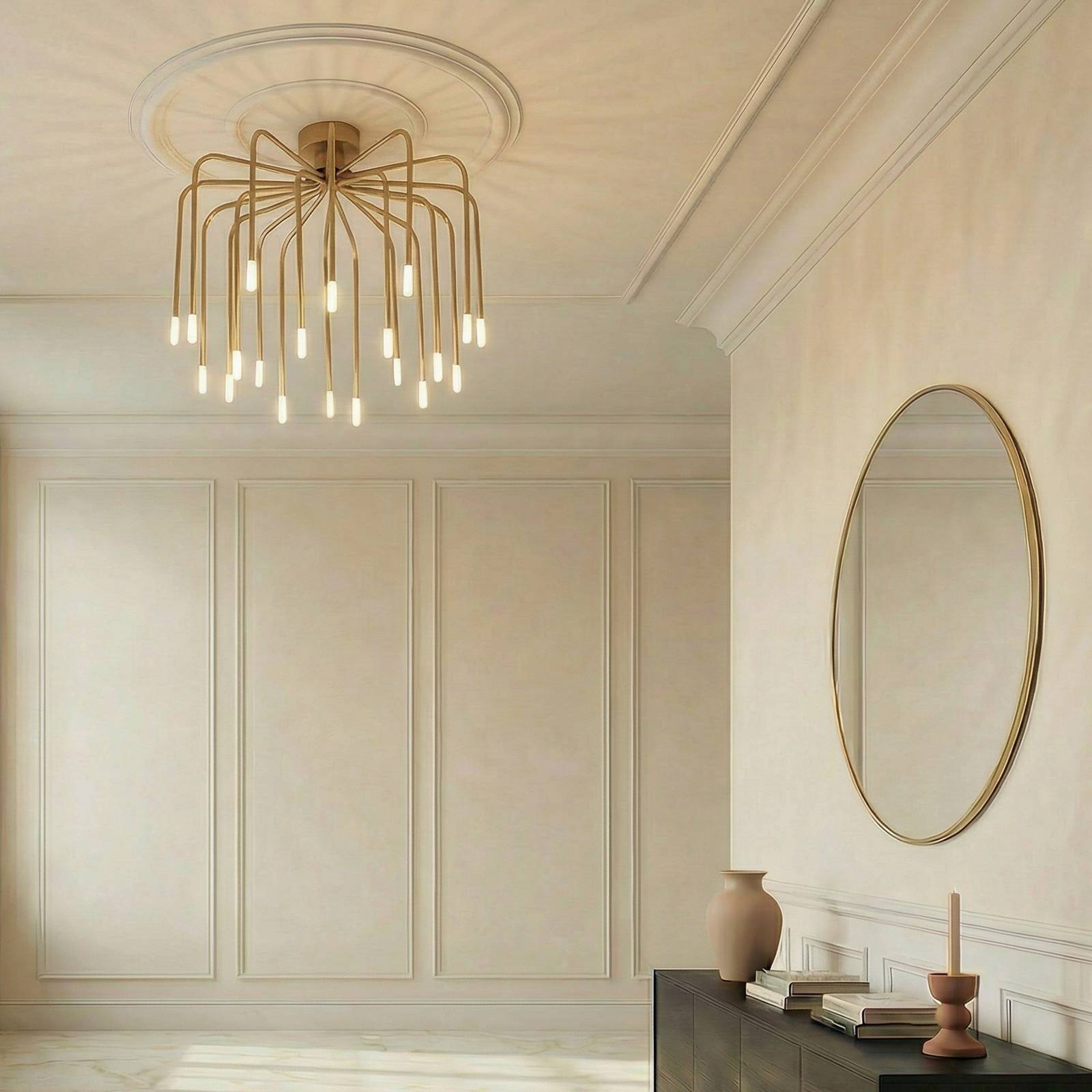 Plafonnier LED Lucande Ariadne, Ø 57 cm, or mat, 20 ampoules