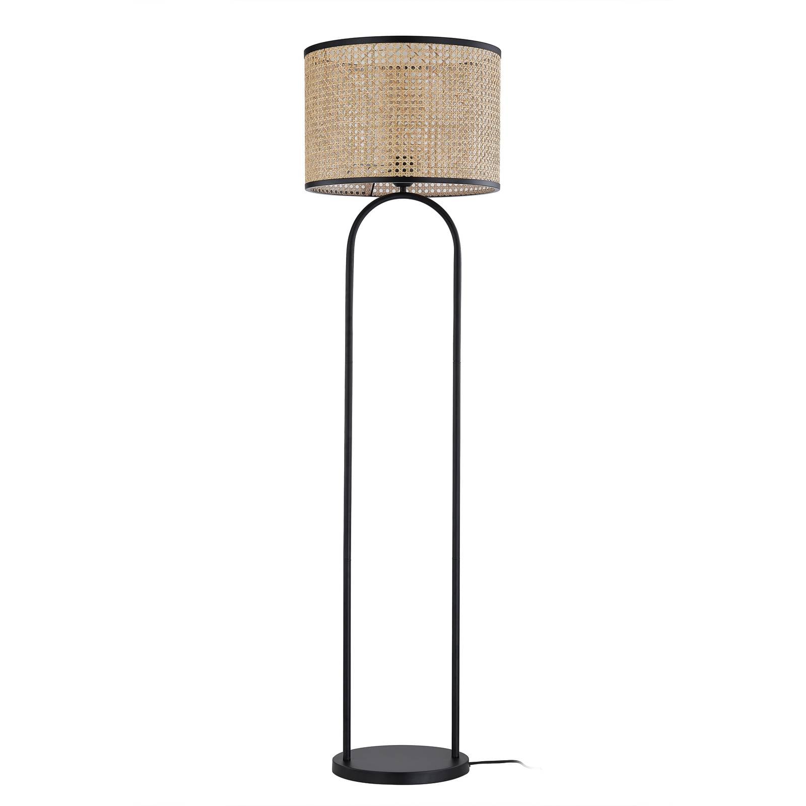 Lindby Stehleuchte Yaelle, 146 cm hoch, Rattan, schwarz, E27