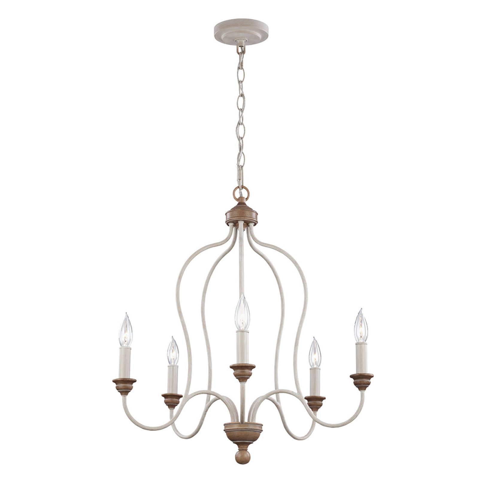 Five-bulb chandelier Hartsville in chalk white