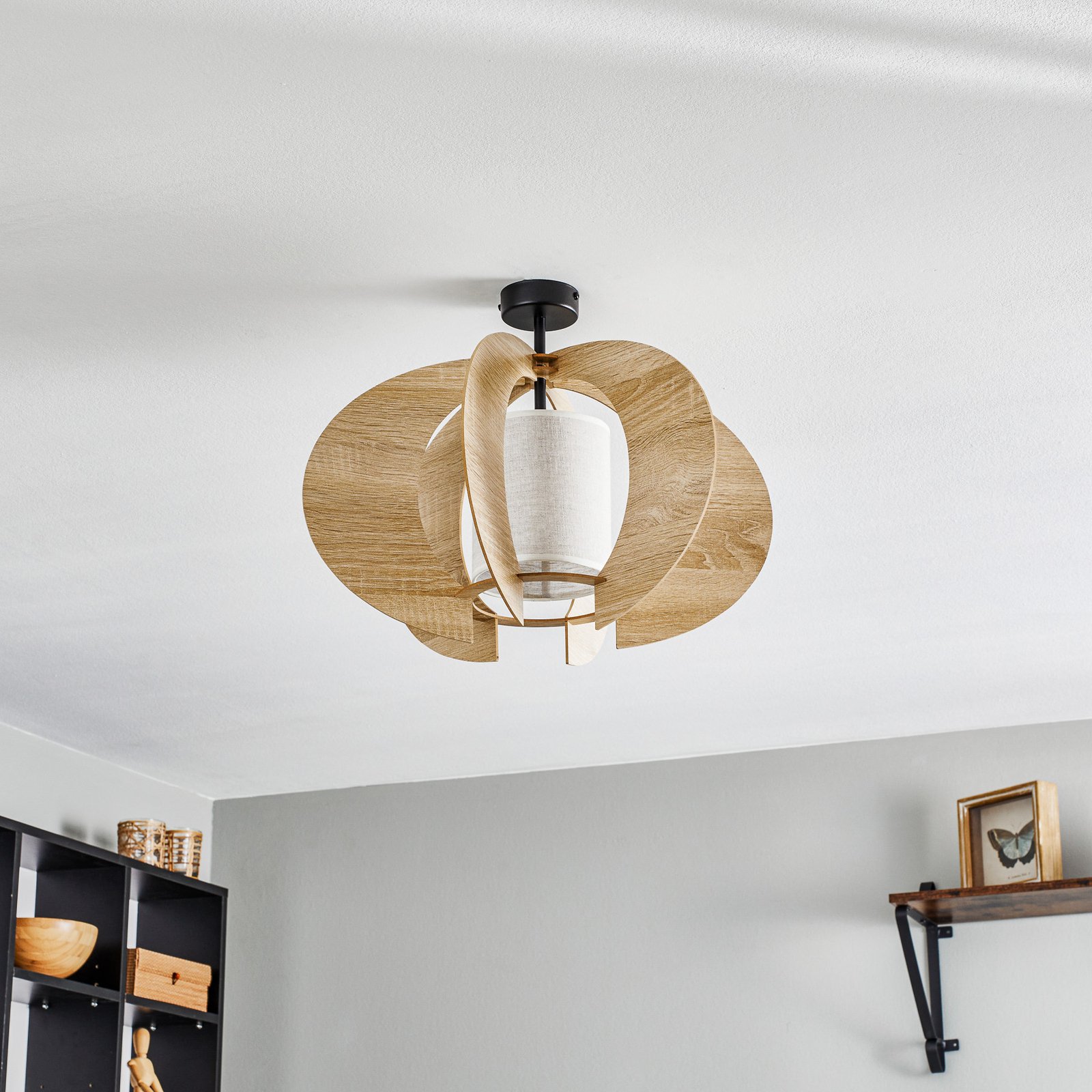 Modern C M ceiling light with wooden slats Ø 50 cm